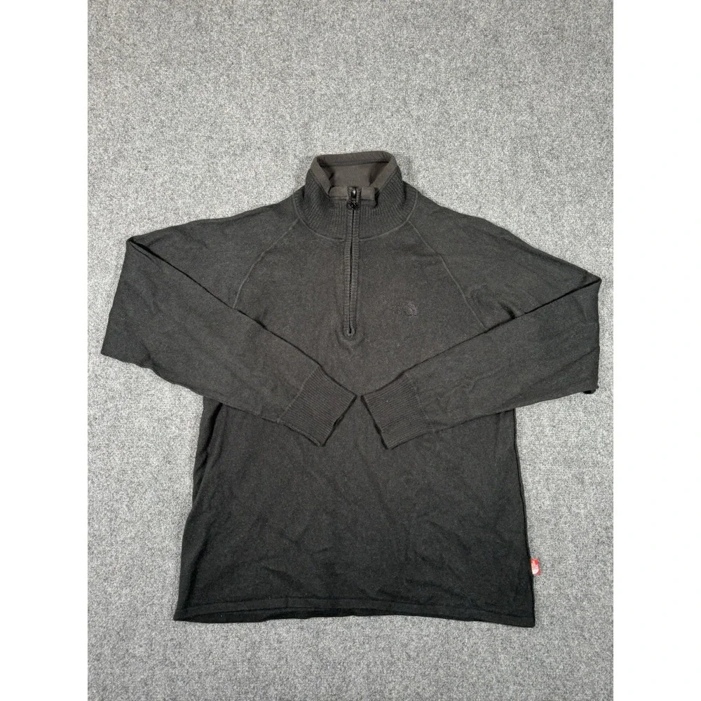 North Face Sweater Mens Medium Long Sleeve 1/4 Zip Black Wool  Pullover